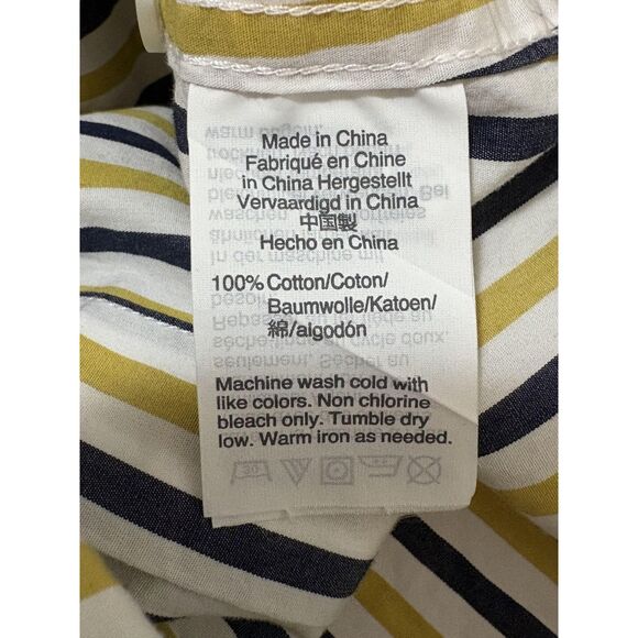 J Crew Shirt Womens 6 White Yellow Navy Stripe Button Front Long Sleeve Cotton - Picture 5 of 5